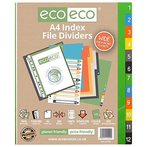 eco-eco A4 50% Recycelt Set 12 Breit Indexdatei Teiler von eco-eco