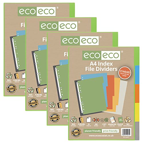 eco-eco A4 50% recyceltes Multigelochtes verstärktes Farbset 5 Fächerregister 200 g/m² (4 Stück) von eco-eco