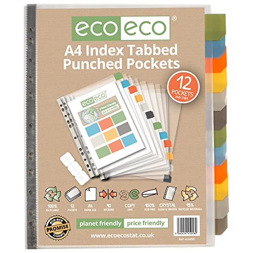 eco-eco A4 95% Recycelt Set 12 Index Tabbed Premier Multi Prospekthüllen von eco-eco