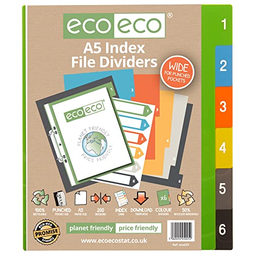 eco-eco A5 50% Recycelt Set 6 Breit Indexdatei Teiler von eco-eco