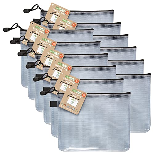 eco-eco A5 95% Recycelt Super Klar Transparentee Starke Tasche mit Schwarzem Reißverschluss (Packung mit 12) von eco-eco