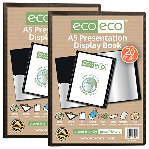 eco-eco Eco001x2 Präsentationsbuch, A5, 50% recycelt, 20 Taschen, schwarz, mit Kunststoffhüllen von eco-eco