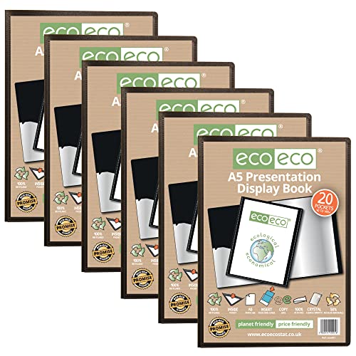 eco-eco Eco001x6 Präsentationsbuch, A5, 50% recycelt, 20 Taschen, schwarz, Aufbewahrungsbox, Portfolio, Kunstmappe, mit Kunststoffhüllen, 6 Stück von eco-eco
