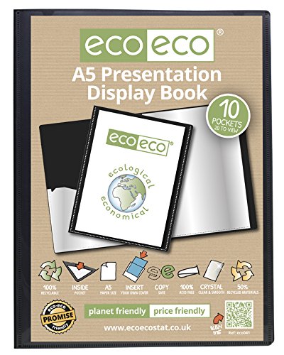 eco-eco Eco041 Präsentationsbuch, A5, 50 % recycelt, 10 Taschen, Schwarz von eco-eco