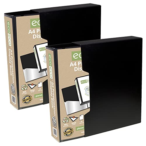 eco-eco Eco067x2 Präsentationsbuch, A4-Format, 50% recycelt, 100 Taschen, schwarz, mit Kunststoffhüllen und schwarzer Sichtbox, 2 Stück von eco-eco