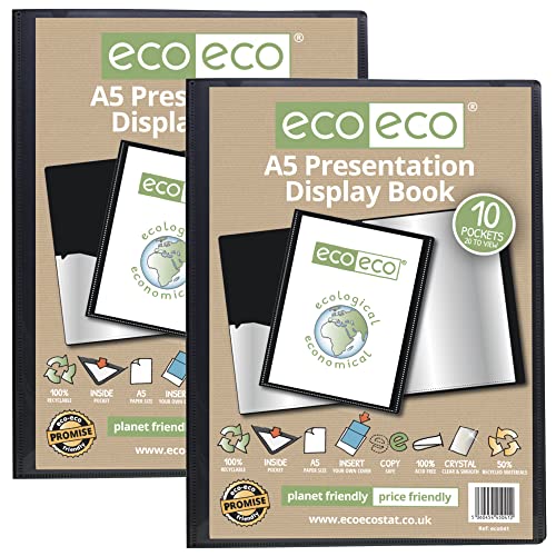 eco-eco Präsentationsbuch mit 10 Taschen, A5-Format, 50% recycelt, schwarz, mit Kunststoffhüllen, eco041x2 (2 Stück) von eco-eco