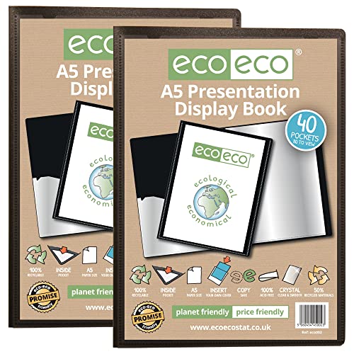 eco-eco Eco002 x 2 Präsentationsbuch, A5-Format, 50% recycelt, 40 Taschen, Schwarz, 2 Stück von eco-eco