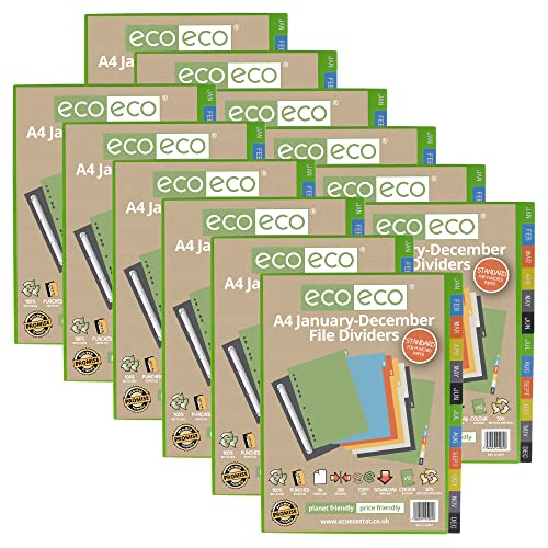 eco-eco Register A4, 50% recycelt, mehrfach gelocht, verstärkte Farbe, Januar – Dezember, 200 mic (12 Stück), eco081 x 12 von eco-eco