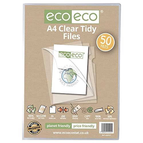 eco-eco Stationery eco121 Dokumententasche aus 50% recyceltem Material, 200 Mikron, oben und seitlich offen, durchsichtig, 50 Stück von eco-eco