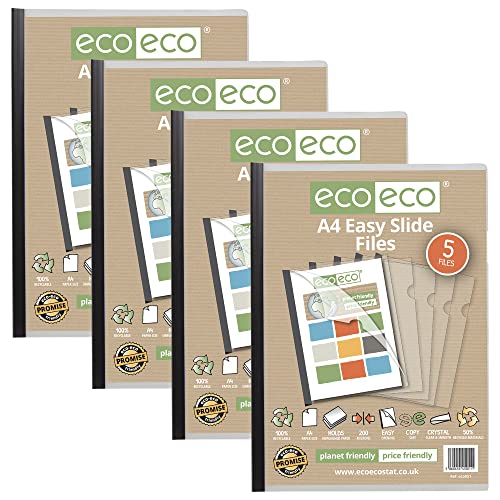 eco-eco eco051x4 Dokumententasche A4, 50% recycelt, 20 leicht gleitende Dokumente, Clipleiste, Schwarz von eco-eco