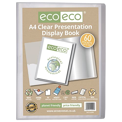 eco-eco eco099 Präsentationsbuch, A4, 50% recycelt, 60 Taschen, transparent, Aufbewahrungsbox, Portfolio, Kunststoffhüllen von eco-eco