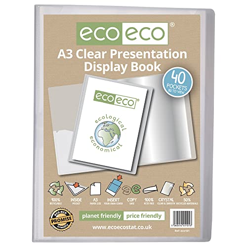 eco-eco eco101 Präsentationsbuch, A3, 50% recycelt, 40 Taschen, transparent, Aufbewahrungsbox, Portfolio, Kunstmappe mit Kunststoffhüllen, 50% recycelt, transparent eco-eco eco101 Präsentationsbuch, A3, 50% recycelt, 40 Taschen, transparent, Aufbewahrungsbox, Portfolio, Kunstmappe mit Kunststoffhüllen, 50% recycelt, transparent von eco-eco