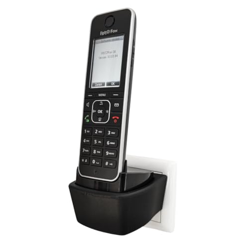 edaltec® Halterung für Fritz!Fon C6 AVM Fritz Fon DECT Steckdosen Wand-Halterung ohne Bohren Halter Schwarz von edaltec