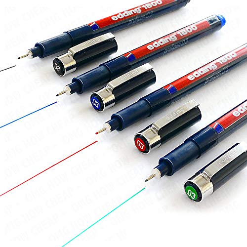 Edding 1800 profipen Faserstift für Pigment Liner Zeichenstift, 0,7 mm – [Set von 4 – Schwarz, Blau, Rot, und Grün] von edding