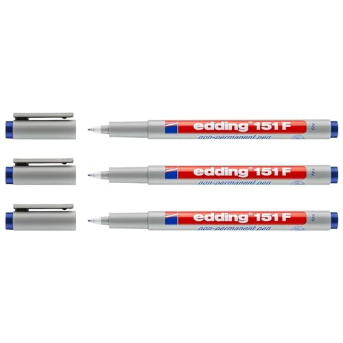 EDDING Filzstifte, nicht permanent, 151F, Blau, feine Spitze, 0,6 mm, 3 Stück EDDING Filzstifte, nicht permanent, 151F, Blau, feine Spitze, 0,6 mm, 3 Stück von edding