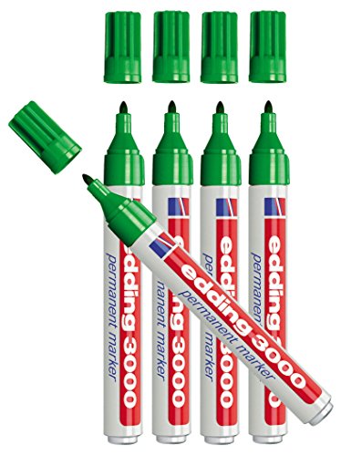 Edding 3000 Permanentmarker, Rundspitze ca. 1,5-3 mm (5 Stück, Grün) von edding