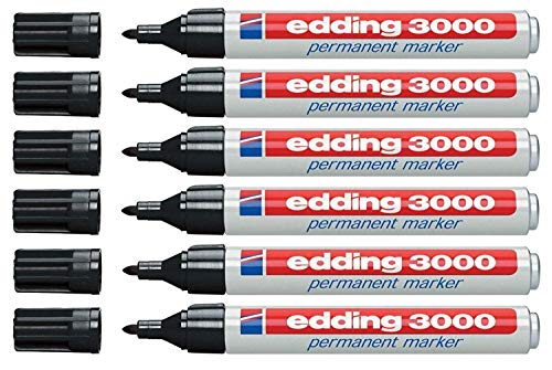 Edding 3000 Permanentmarker, Schwarz, 3er-Pack (6er-Pack, Schwarz) von edding