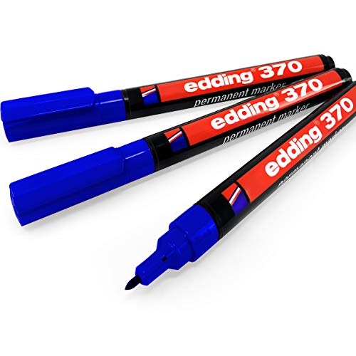 Edding 370 Permanent Marker Pen – 1 mm Rundspitze – Blau – 3 Stück von edding