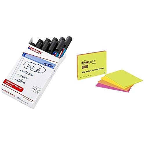 Edding 383 Flipchart Marker , 10 Stück schwarz & Post-it "Super Sticky Meeting Notes" extragroße Haftnotizen in 203 x 152 mm – 4 Notizblöcke à 45 Blatt in Neon Grün & Orange, Ultra Pink & Gelb Edding 383 Flipchart Marker , 10 Stück schwarz & Post-it "Super Sticky Meeting Notes" extragroße Haftnotizen in 203 x 152 mm – 4 Notizblöcke à 45 Blatt in Neon Grün & Orange, Ultra Pink & Gelb von edding