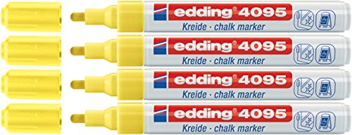 Edding 4095 Fenster- / Kreidemarker, Rundspitze ca. 2-3 mm (neongelb | 4er Pack) von edding