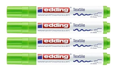 Edding 4500 Textilmarker creative | 20 Farben und Sortierte im 4er Sparpack zur Auswahl (Hellgrün) von edding