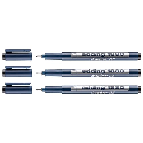 Edding Drawliner 1880 Präzisionsstifte, 0,5 mm, Schwarz (0,5), 3 Stück von edding