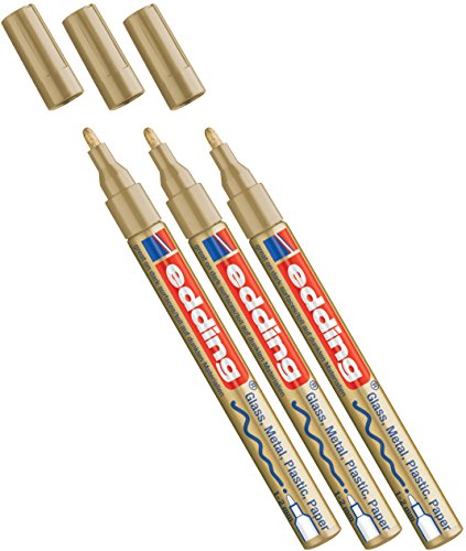 Edding Glanz-Lack-Marker - Rundspitze - Kreatives Gestalten von fast allen Oberflächen (z.B. Glas, Karton, dunkles Papier, Keramik, Stein) (1-2 mm, gold, 3) von edding