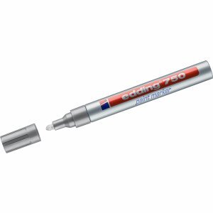 Edding Markierstift 750 2-4mm Silber, Lackartig deckende Tinte ohne Xylol Toluol, Spitze austauschbar, Rundspitze, Metallic, Aluminium, Wasserfest, Wasserbasierte Tinte, Lackmarker von edding