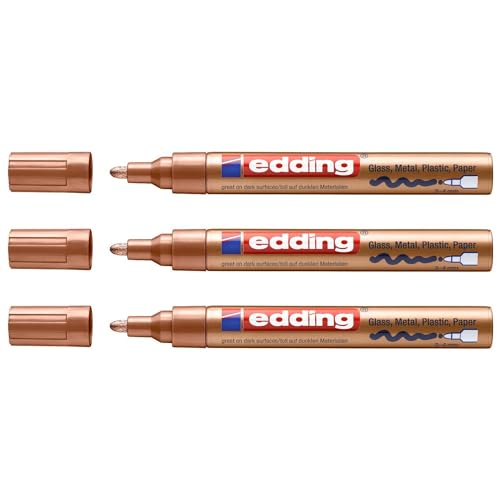Edding Set mit 3 Markern, glänzend, 750, runde Spitze, Kupfer, 2-4 mm von edding