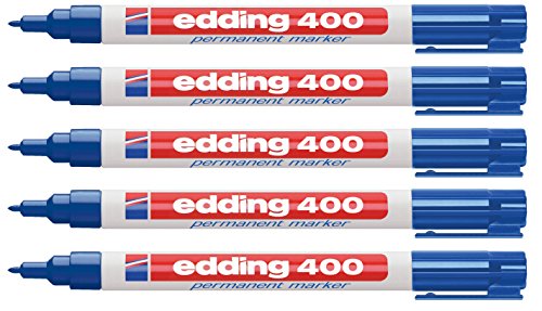 Permanentmarker edding 400, nachfüllbar, Rundspitze, Schaft Kunststoff, blau, 5er-Pack von edding