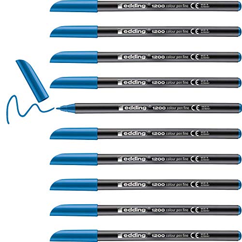 edding 1200 Fasermaler fein - hell-blau - 10 Stifte - Rundspitze 1 mm - Filzstift zum Zeichnen und Schreiben - für Schule, Mandala edding 1200 Fasermaler fein - hell-blau - 10 Stifte - Rundspitze 1 mm - Filzstift zum Zeichnen und Schreiben - für Schule, Mandala von edding