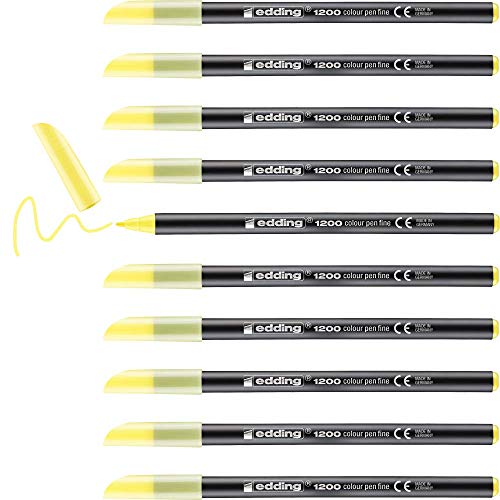 edding 1200 Fasermaler fein - honigmelone (gelb) - 10 Stifte - Rundspitze 1 mm - Filzstift zum Zeichnen und Schreiben - für Schule, Mandala von edding