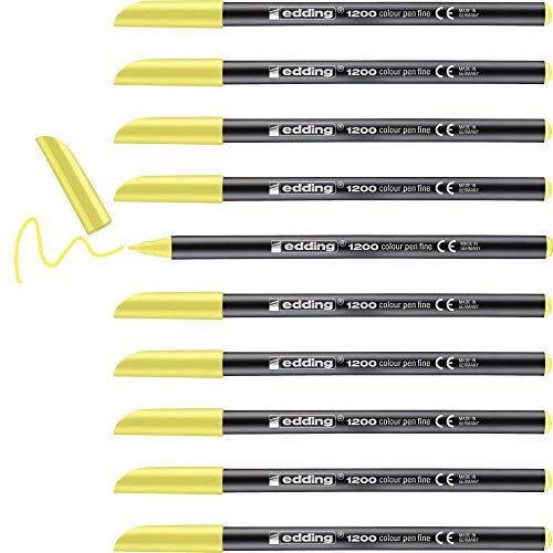 edding 1200 Fasermaler fein - neon-gelb - 10 Stifte - Rundspitze 1 mm - Filzstift zum Zeichnen und Schreiben - für Schule, Mandala von edding