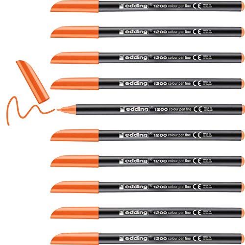 edding 1200 Fasermaler fein - orange - 10 Stifte - Rundspitze 1 mm - Filzstift zum Zeichnen und Schreiben - für Schule, Mandala edding 1200 Fasermaler fein - orange - 10 Stifte - Rundspitze 1 mm - Filzstift zum Zeichnen und Schreiben - für Schule, Mandala von edding