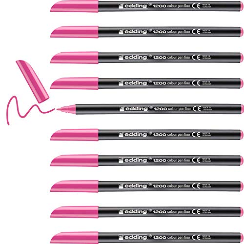 edding 1200 Fasermaler fein - pink - 10 Stifte - Rundspitze 1 mm - Filzstift zum Zeichnen und Schreiben - für Schule, Mandala von edding