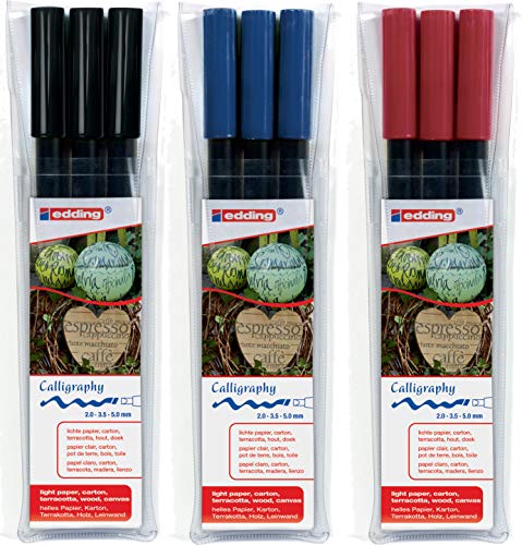 edding 1255 Kalligrafie-Stift - Farbe: schwarz, karmesin rot und blau - Ideal für Kalligraphie und Lettering auf nahezu allen Oberflächen - Made in Germany edding 1255 Kalligrafie-Stift - Farbe: schwarz, karmesin rot und blau - Ideal für Kalligraphie und Lettering auf nahezu allen Oberflächen - Made in Germany von edding