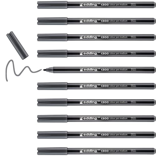 edding 1300 Fasermaler medium - grau - 10 Stifte - Rundspitze 2 mm - Filzstift zum Zeichnen und Schreiben - Filzstift für Schule, Mandala, Bullet Journal von edding