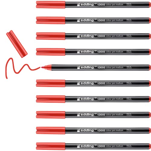 edding 1300 Fasermaler medium - rot - 10 Stifte - Rundspitze 2 mm - Filzstift zum Zeichnen und Schreiben - Filzstift für Schule, Mandala, Bullet Journal edding 1300 Fasermaler medium - rot - 10 Stifte - Rundspitze 2 mm - Filzstift zum Zeichnen und Schreiben - Filzstift für Schule, Mandala, Bullet Journal von edding