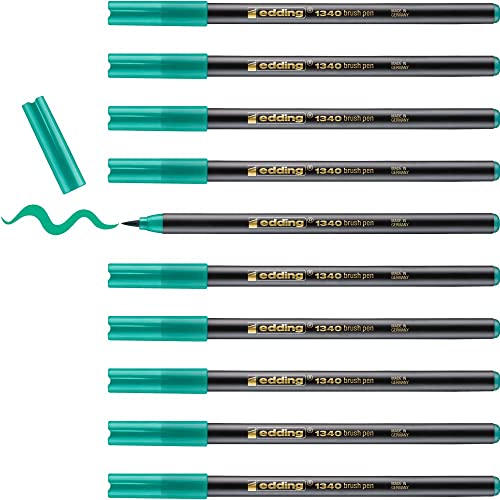 edding 1340 Pinselstift - grün - 10 Stifte - flexible Pinselspitze - Filzstift zum Malen, Schreiben und Zeichnen - Bullet Journals, Hand-Lettering, Mandalas, Kalligraphie von edding