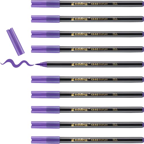 edding 1340 Pinselstift - violett - 10 Stifte - flexible Pinselspitze - Filzstift zum Malen, Schreiben und Zeichnen - Bullet Journals, Hand-Lettering, Mandalas, Kalligraphie von edding