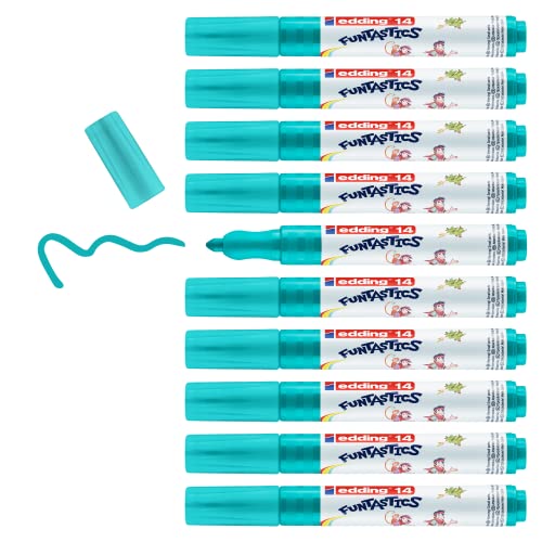 edding 14 FUNTASTICS - 10 Malstifte für Kinder - türkis - Rundspitze 3 mm - für Malspaß auf hellem Papier und Karton - abwaschbar von Haut und Textilien von edding