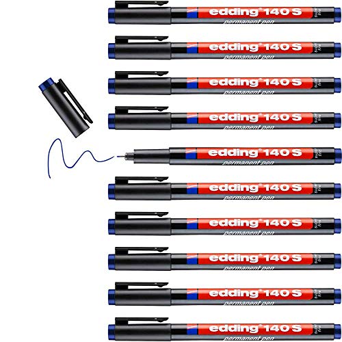 edding 140 S Permanenter Folienschreiber - rot - 10 Stifte - Rundspitze 0,3 mm - Stift zum Schreiben auf Glas, Kunststoff, Folien und glatten Oberflächen - schnelltrocknend, wisch- und wasserfest von edding