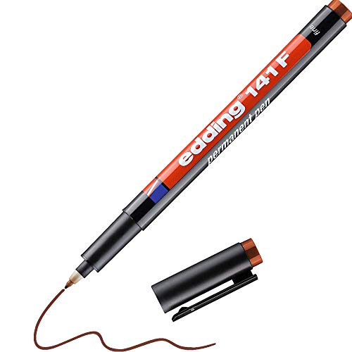edding 141 F Permanenter Folienschreiber - braun - 1 Stift - Rundspitze 0,6 mm - Stift zum Schreiben auf Glas, Kunststoff, Folien und glatten Oberflächen - schnelltrocknend, wisch- und wasserfest von edding