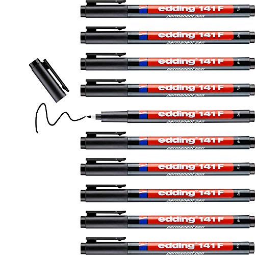 edding 141 F Permanenter Folienschreiber - schwarz - 10 Stifte - Rundspitze 0,6 mm - Stift zum Schreiben auf Glas, Kunststoff, Folien und glatten Oberflächen - schnelltrocknend,wisch- und wasserfest edding 141 F Permanenter Folienschreiber - schwarz - 10 Stifte - Rundspitze 0,6 mm - Stift zum Schreiben auf Glas, Kunststoff, Folien und glatten Oberflächen - schnelltrocknend,wisch- und wasserfest von edding