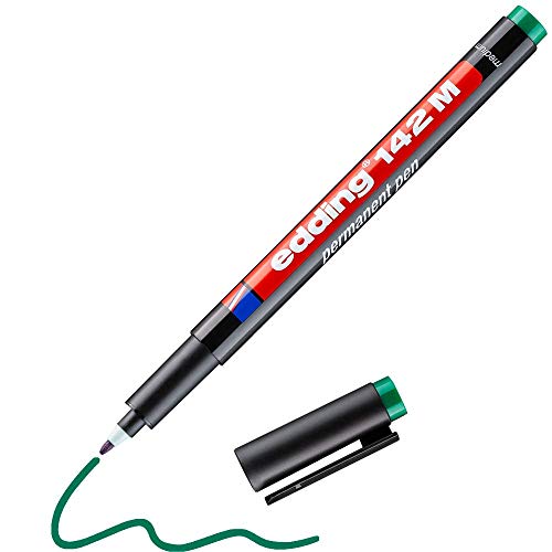 edding 142 M Permanenter Folienschreiber - grün - 1 Stift - Rundspitze 1 mm - Stift zum Schreiben auf Glas, Kunststoff, Folien und glatten Oberflächen - schnelltrocknend, wisch- und wasserfest von edding
