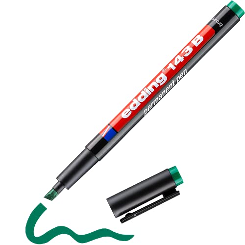 edding 143 B Permanenter Folienschreiber - grün - 1 Stift - Keilspitze 1-3 mm - Stift zum Schreiben auf Glas, Kunststoff, Folien und glatten Oberflächen - schnelltrocknend, wisch- und wasserfest von edding
