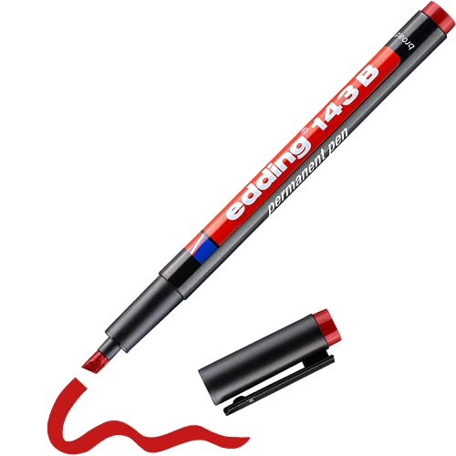 edding 143 B Permanenter Folienschreiber - rot - 1 Stift - Keilspitze 1-3 mm - Stift zum Schreiben auf Glas, Kunststoff, Folien und glatten Oberflächen - schnelltrocknend, wisch- und wasserfest von edding