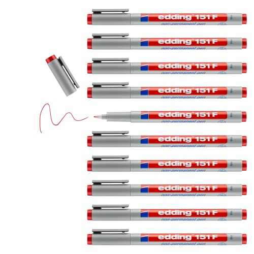 edding 151 F Non-permanent pen - blau - 10 Stifte - Rundspitze 0,6 mm - Stift zum Schreiben auf Glas, Kunststoff, Folien und glatten Oberflächen - schnelltrocknend, mit Wasser korrigierbar von edding