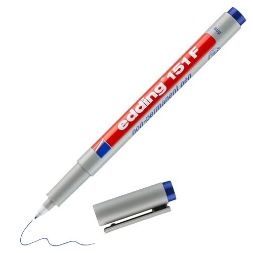 edding 151 F non-permanenter Folienschreiber - blau - 1 Stück - Rundspitze 0,6 mm - Stift zum Schreiben auf Glas, Kunststoff, Folien und glatten Oberflächen - schnelltrocknend, mit Wasser korrigierbar von edding