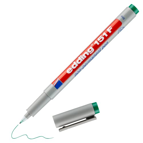 edding 151 F non-permanenter Folienschreiber - grün - 1 Stück - Rundspitze 0,6 mm - Stift zum Schreiben auf Glas, Kunststoff, Folien und glatten Oberflächen - schnelltrocknend, mit Wasser korrigierbar von edding